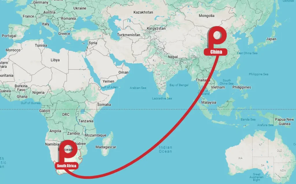 China imports to South Africa map